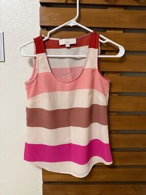 LOFT Striped Sleeveless Tank Top - Pink, Cream, Brown  XXSP
